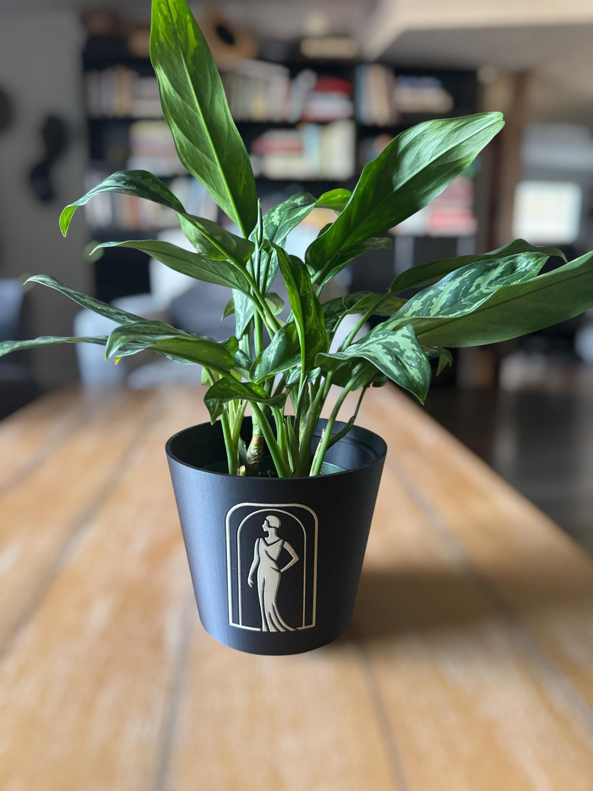 Art Deco Lady in Black Cachepot Planter  Elegant Two-Tone Vase, Black and Matte Tan Home Accent for Modern Interiors