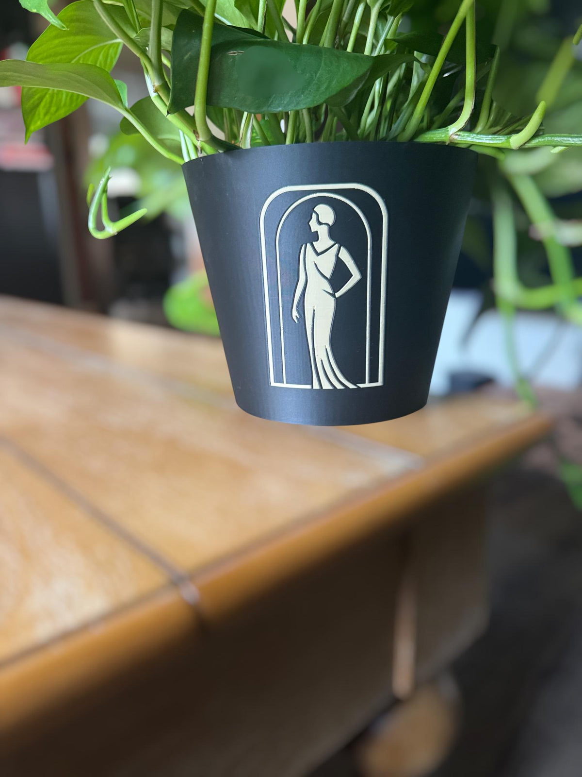 Art Deco Lady in Black Cachepot Planter  Elegant Two-Tone Vase, Black and Matte Tan Home Accent for Modern Interiors