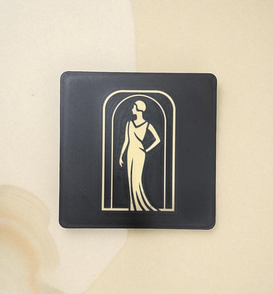 Art Deco Coaster Set: Elegant Lady in Black Silhouette  4 or 6  Black & Tan Inlay Drink Coasters  Table  Protection, Jazz Age Cocktail