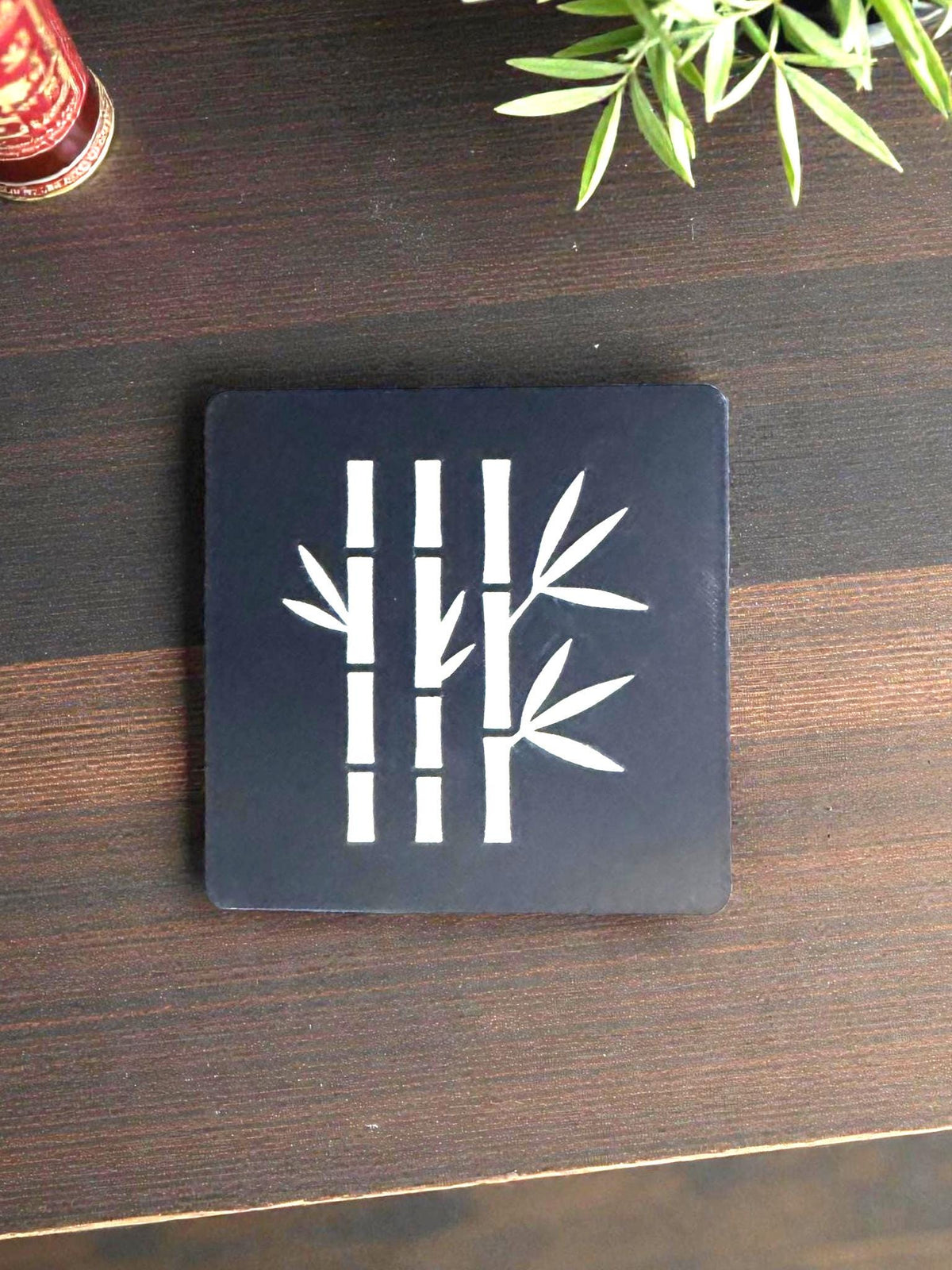 Bamboo Coasters  Black & Tan, Modern JAPAN Design, Square Drink Coaster Set, Minimalist Table Protectors, Hostess Gift, Neutral Home Decor