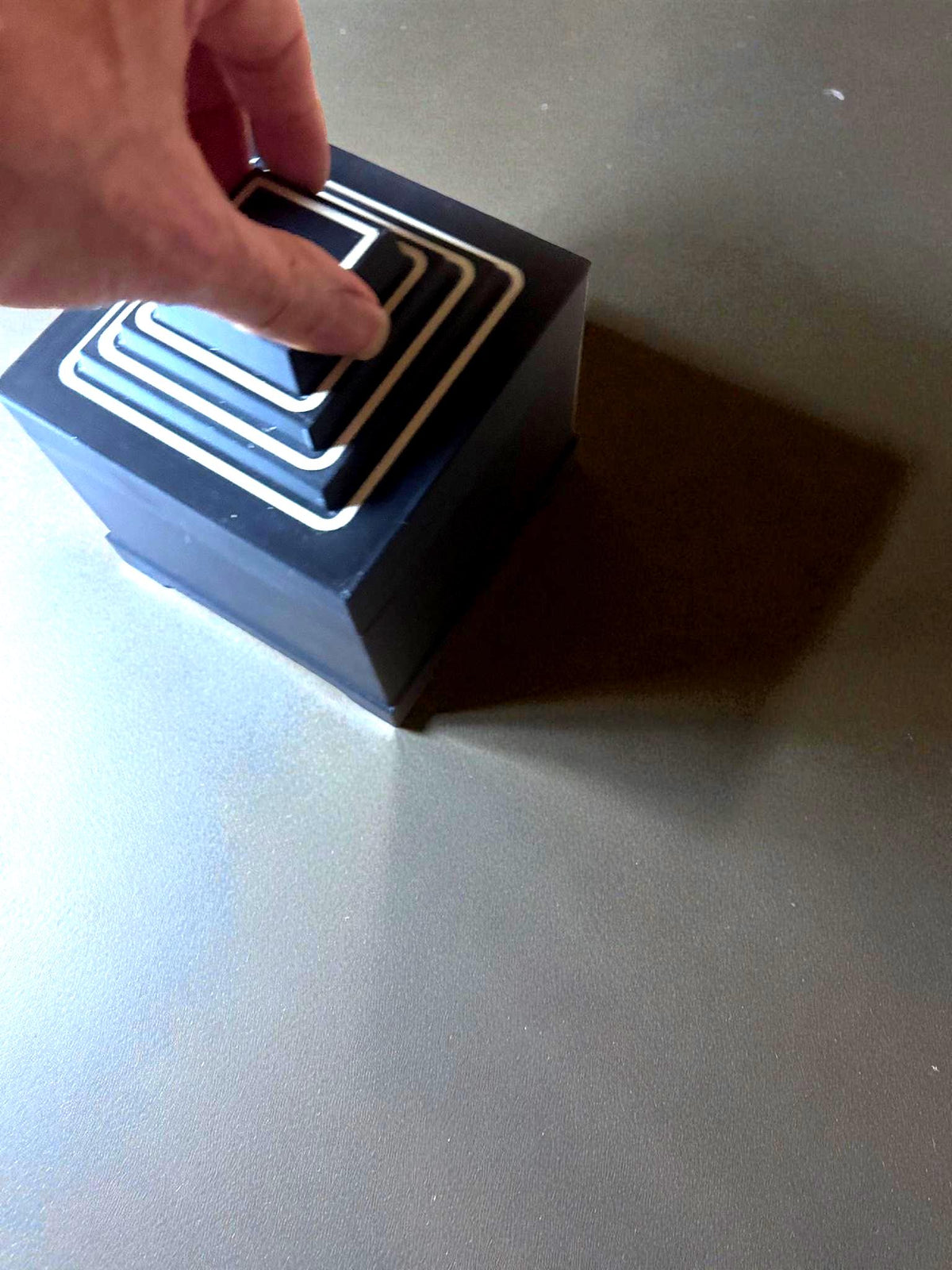 Art Deco Stepped Pyramid Box: Geometric Home Decor, Tan & Black