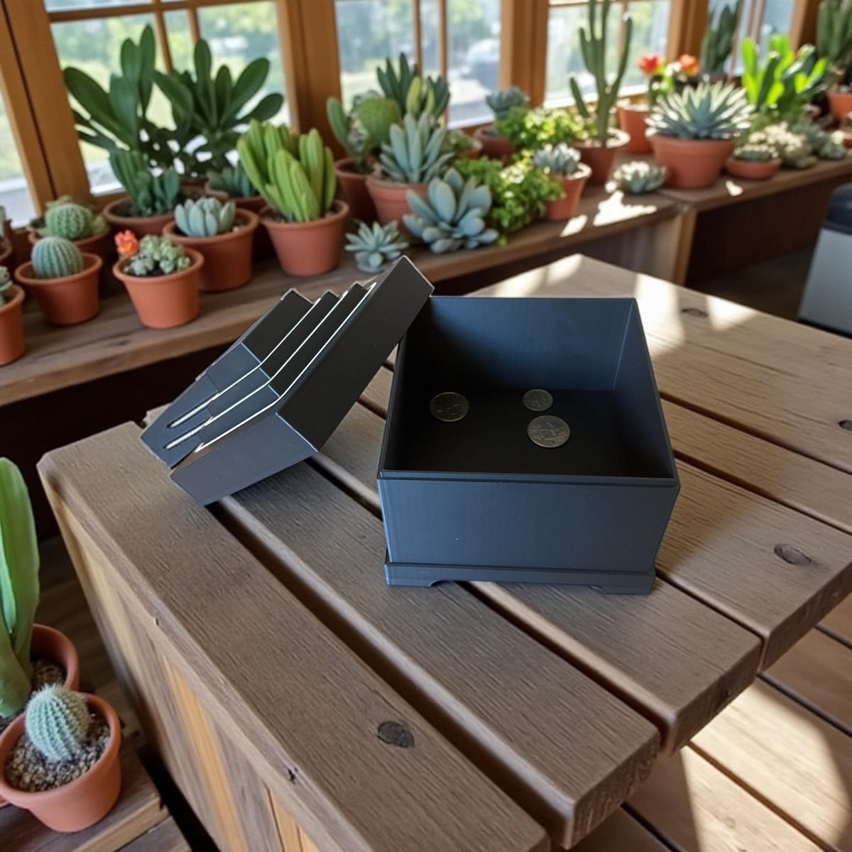 Art Deco Stepped Pyramid Box: Geometric Home Decor, Tan & Black