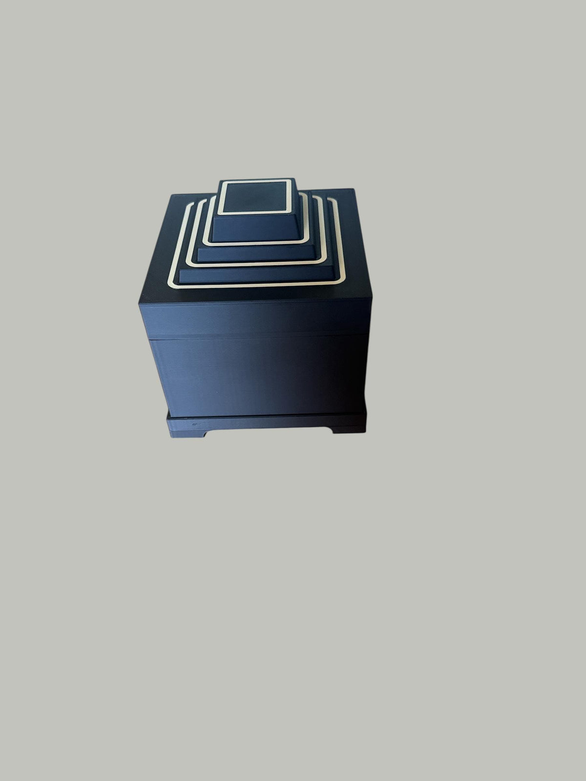 Art Deco Stepped Pyramid Box: Geometric Home Decor, Tan & Black