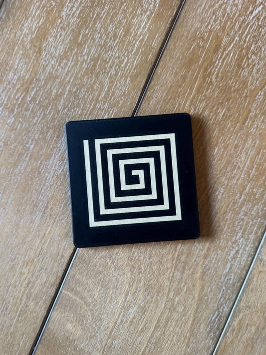 ART DECO Spiral Coaster Set Black Tan Square Drink Coasters Modern Geometric Home Gift