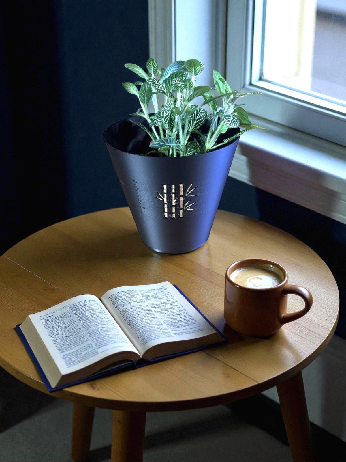 Modern bamboo tapered cachepot planter  black gold zen indoor plant pot for desk shelf decor