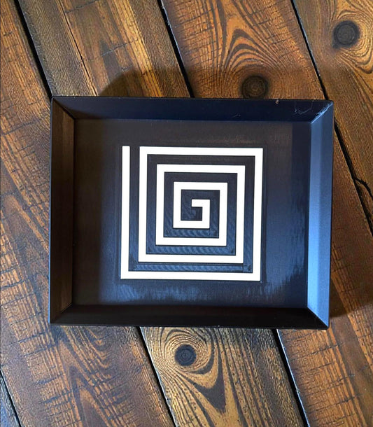 Labyrinth Lines Art Deco Tray  black and ivory geometric tray, modern coffee table catchall for entryway, desk, or vanity