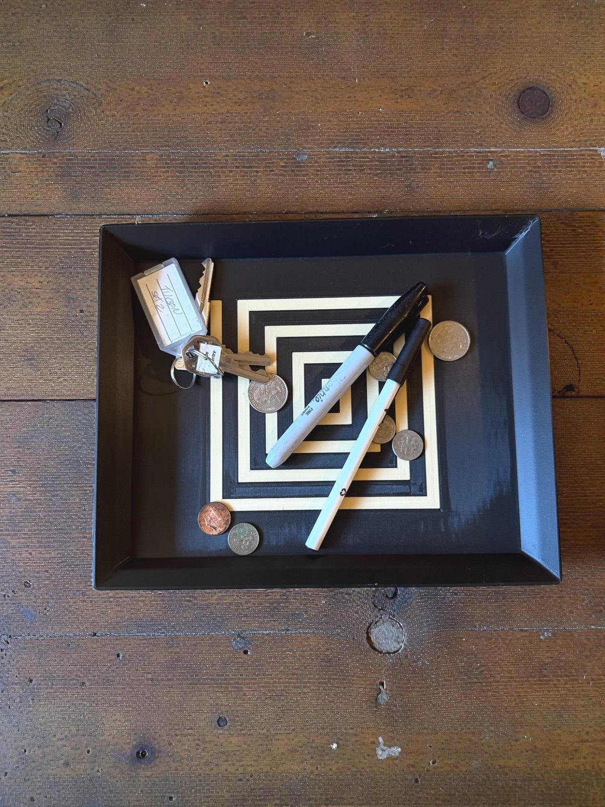 Labyrinth Lines Art Deco Tray  black and ivory geometric tray, modern coffee table catchall for entryway, desk, or vanity