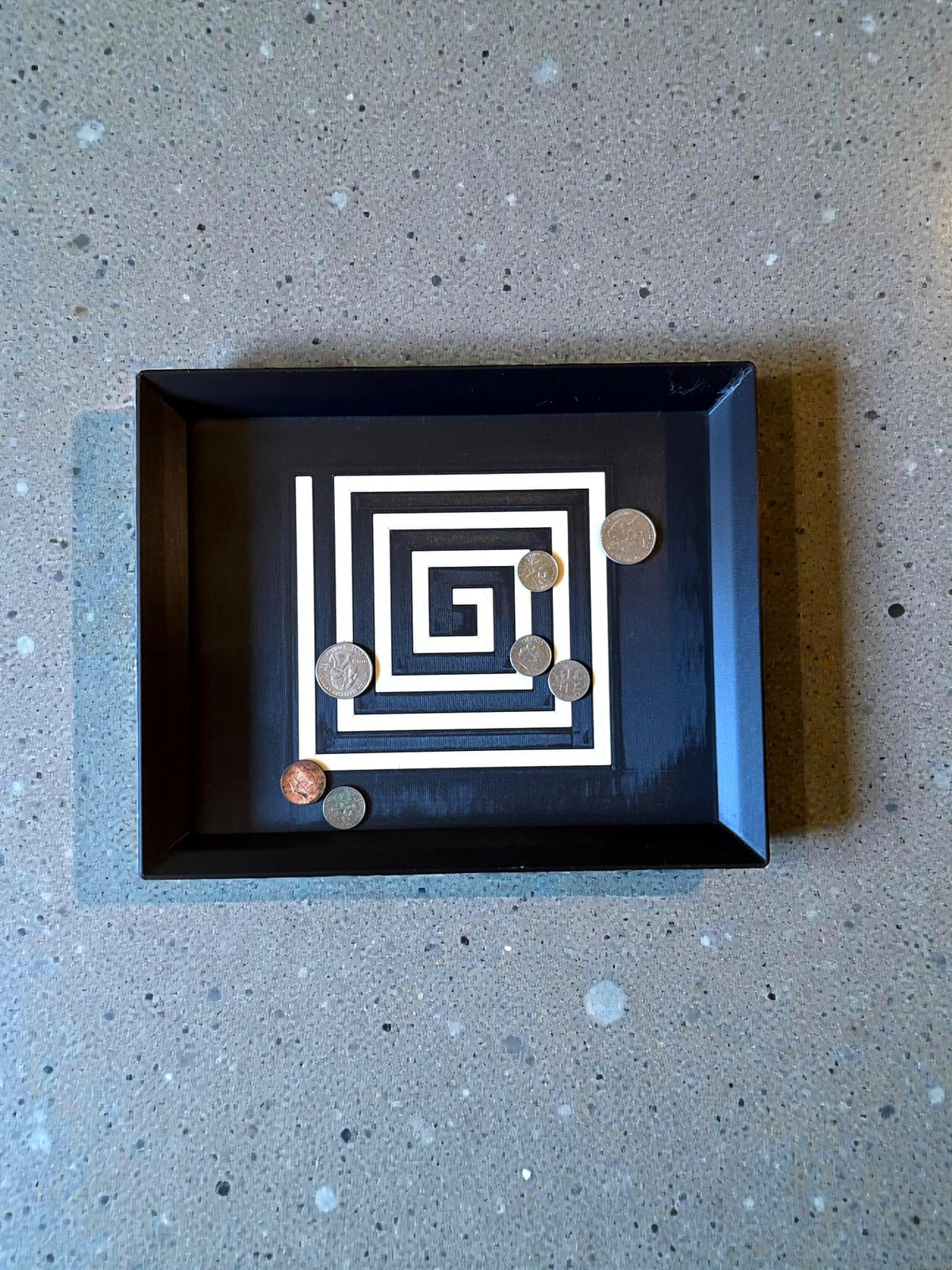 Labyrinth Lines Art Deco Tray  black and ivory geometric tray, modern coffee table catchall for entryway, desk, or vanity