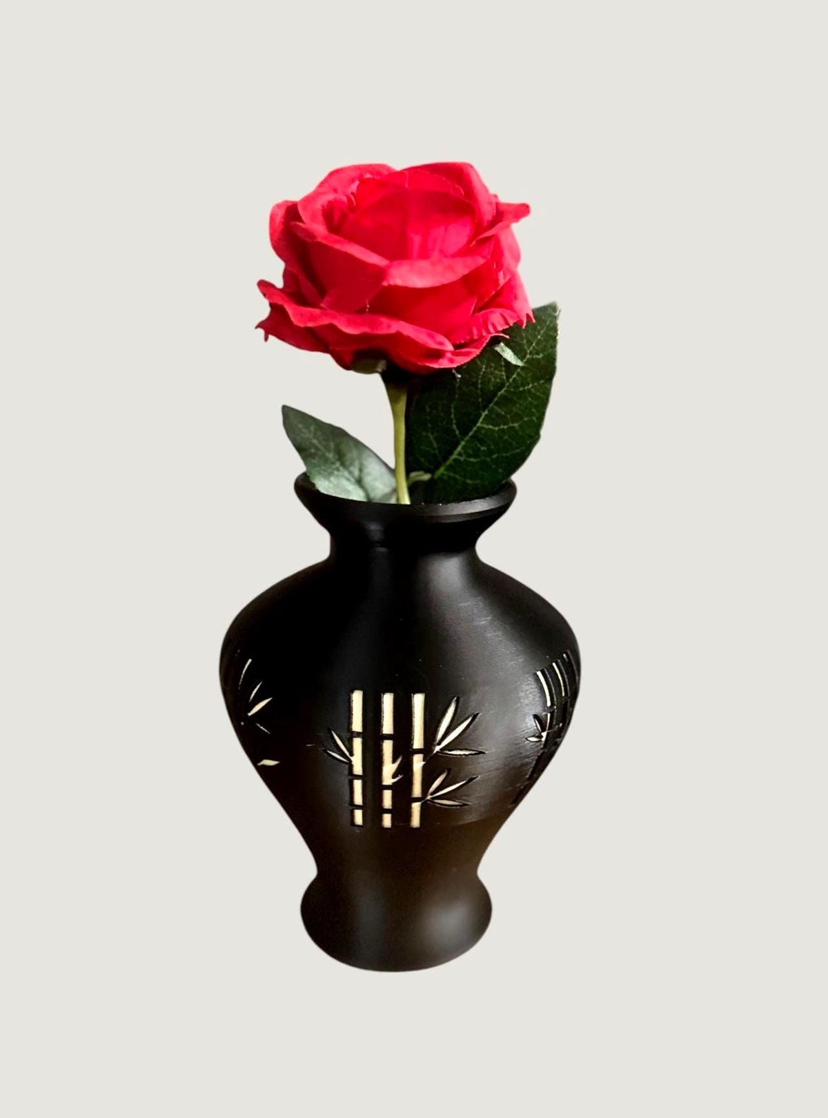 Bamboo black and tan/gold Vase, Japanese bamboo art, MODERN zen decor, ASIAN home accent GIFT for entryway, shelf, mantel, living room