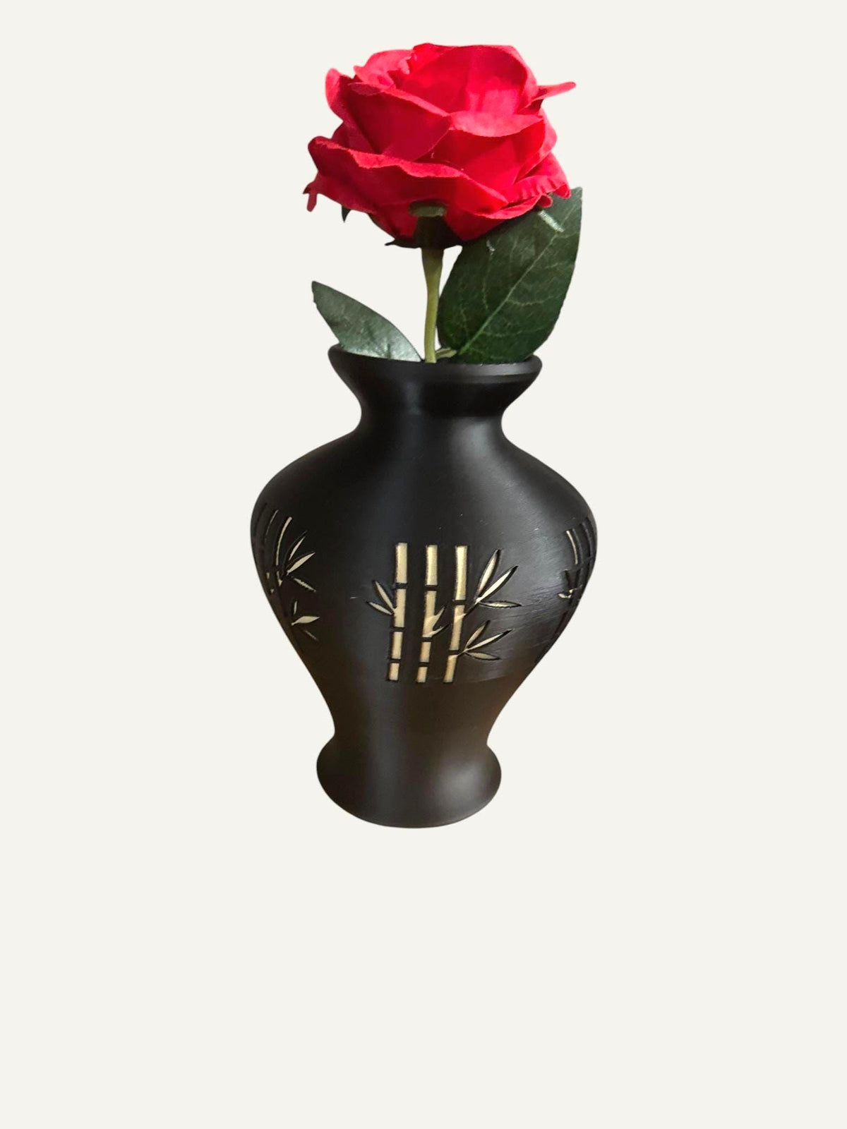 Bamboo black and tan/gold Vase, Japanese bamboo art, MODERN zen decor, ASIAN home accent GIFT for entryway, shelf, mantel, living room