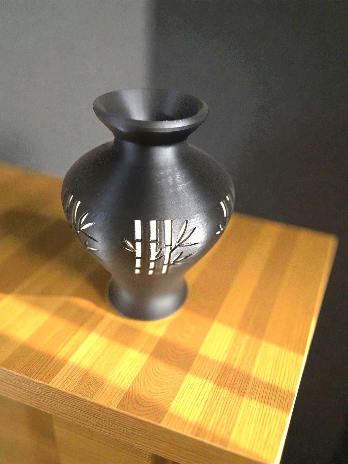 Bamboo black and tan/gold Vase, Japanese bamboo art, MODERN zen decor, ASIAN home accent GIFT for entryway, shelf, mantel, living room