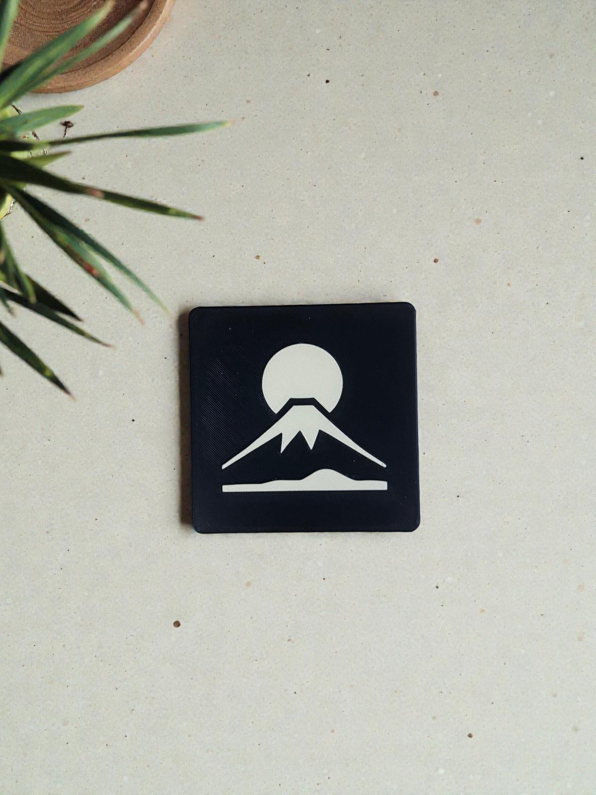 JAPAN FUJI COASTERS set with holder, black tan mountain sun drink bundle, Japanese home bar decor gift