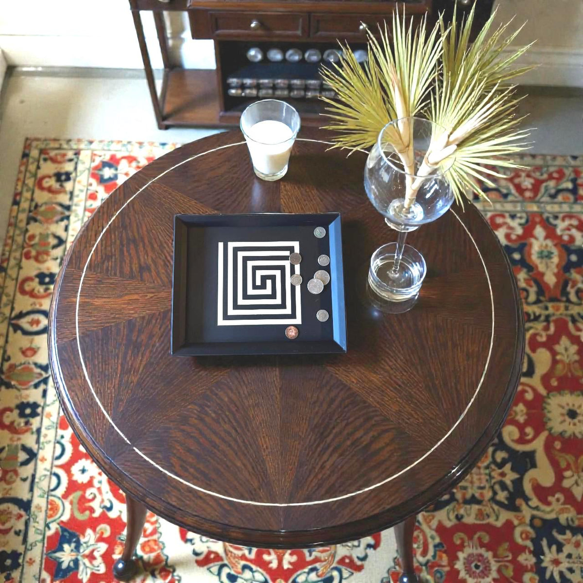 Mayan Labyrinth Square Tray  black tan serving platter from our Americas Collection , coffee table decor, modern catchall - ART DECO