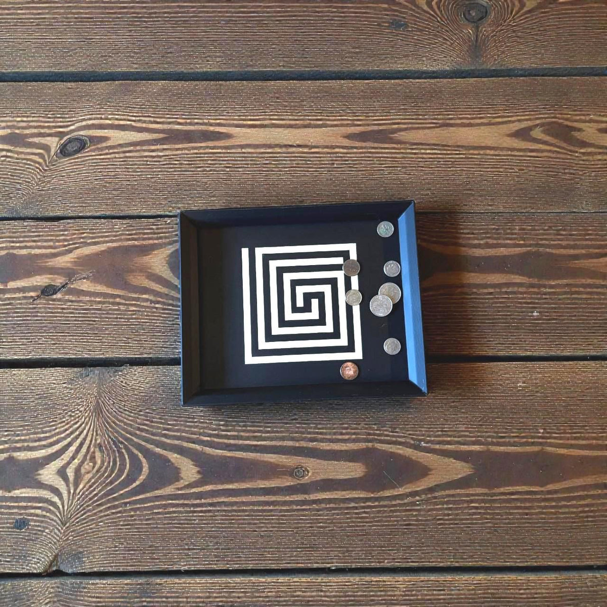 Mayan Labyrinth Square Tray  black tan serving platter from our Americas Collection , coffee table decor, modern catchall - ART DECO