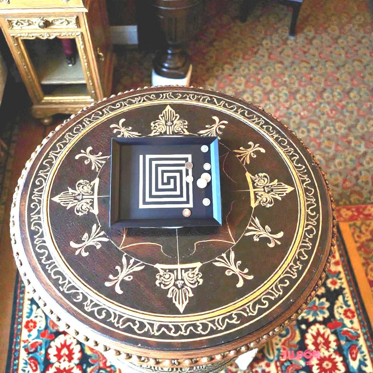 Mayan Labyrinth Square Tray  black tan serving platter from our Americas Collection , coffee table decor, modern catchall - ART DECO