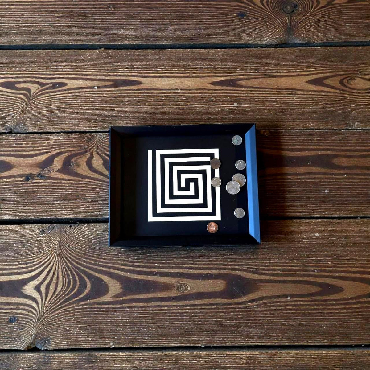 Mayan Labyrinth Square Tray  black tan serving platter from our Americas Collection , coffee table decor, modern catchall - ART DECO