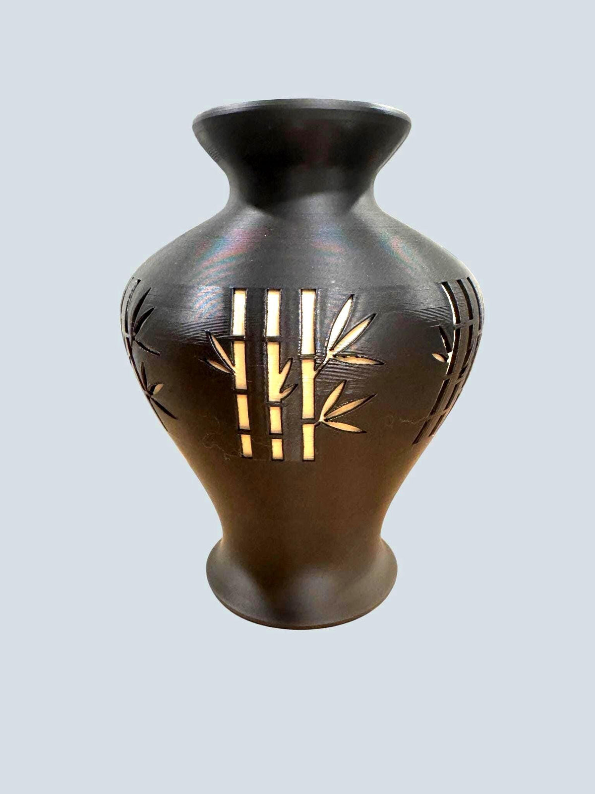 Bamboo black and tan/gold Vase, Japanese bamboo art, MODERN zen decor, ASIAN home accent GIFT for entryway, shelf, mantel, living room