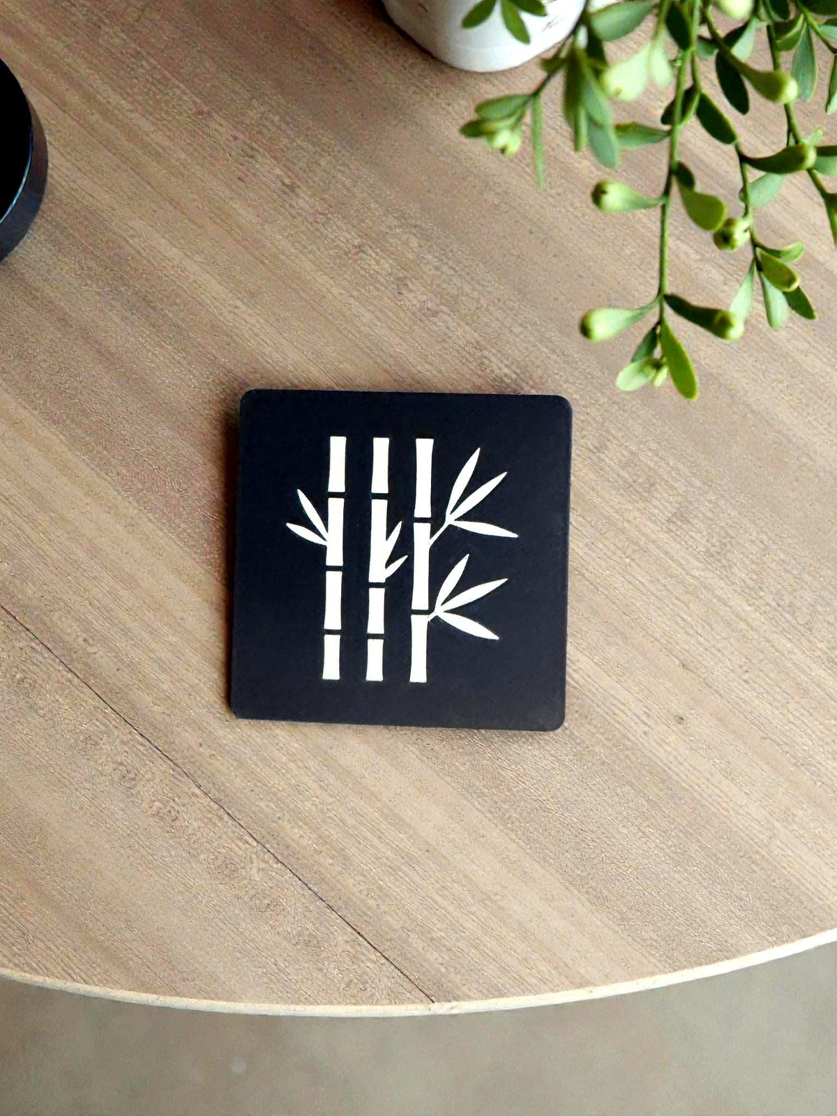 Bamboo Coasters  Black & Tan, Modern JAPAN Design, Square Drink Coaster Set, Minimalist Table Protectors, Hostess Gift, Neutral Home Decor