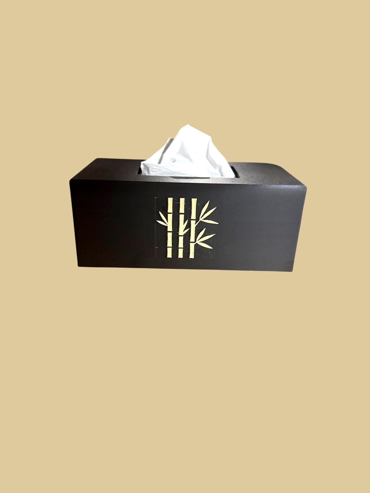 Bamboo Tissue Box Cover Black and Ivory, Modern Zen Tissue Holder, Rectangular Bathroom Decor, Japanese Style Gift