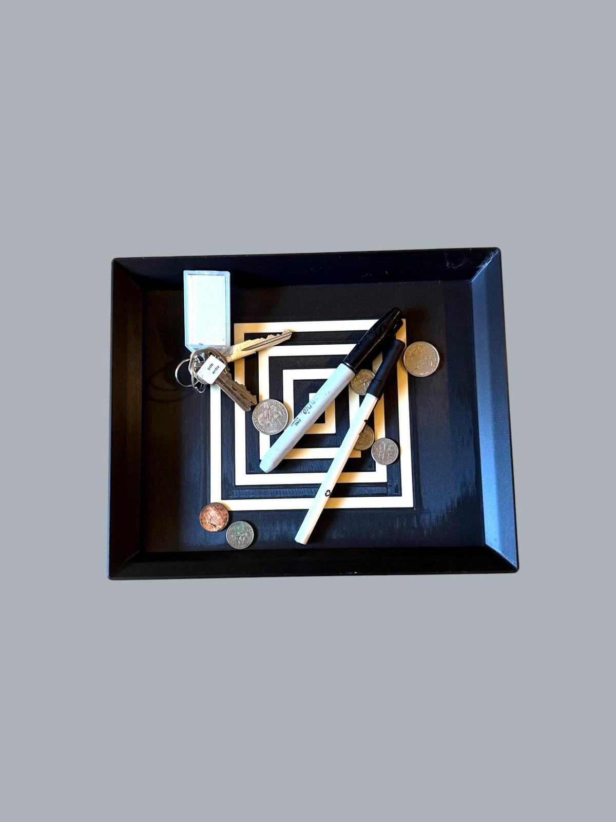 Labyrinth Lines Art Deco Tray  black and ivory geometric tray, modern coffee table catchall for entryway, desk, or vanity