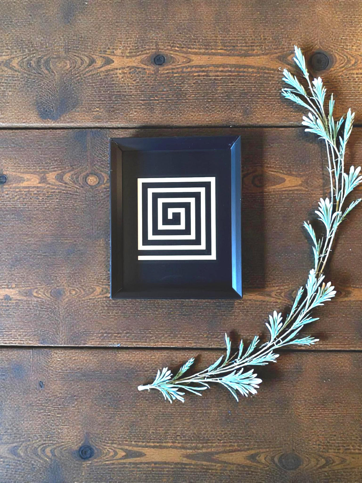 Labyrinth Lines Art Deco Tray  black and ivory geometric tray, modern coffee table catchall for entryway, desk, or vanity
