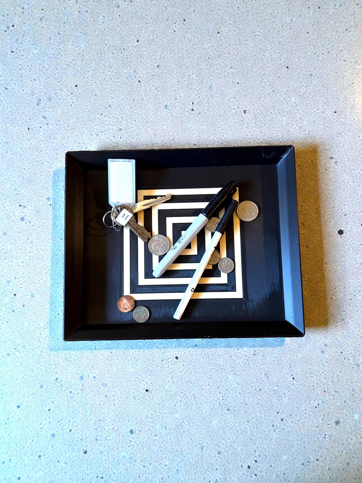 Labyrinth Lines Art Deco Tray  black and ivory geometric tray, modern coffee table catchall for entryway, desk, or vanity