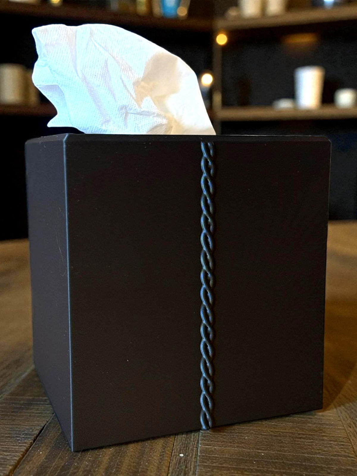 Art Deco Tissue Box Cover Tan on Black Lady Silhouette, Modern Square Bathroom Decor, Elegant Tissue Holder for Bedroom Vanity or Office