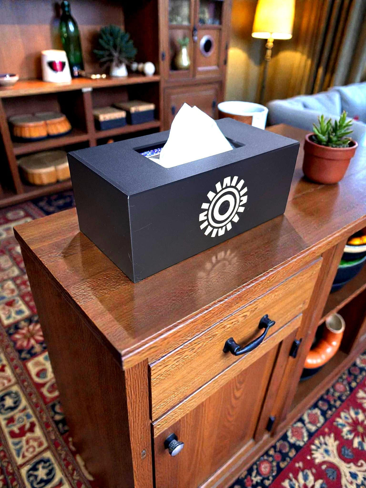 Aztec Sun ART DECO  Tissue Box Cover, Inspired by Ancient Americas Aztec design, modern boho rectangular kleenex holder,  accen