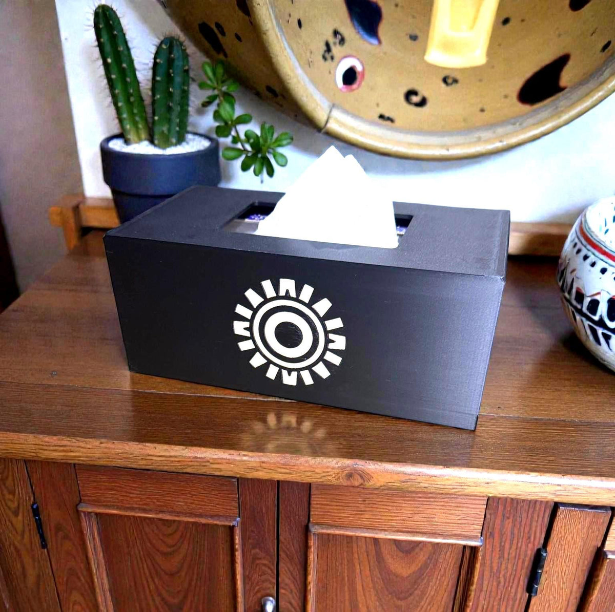 Aztec Sun ART DECO  Tissue Box Cover, Inspired by Ancient Americas Aztec design, modern boho rectangular kleenex holder,  accen