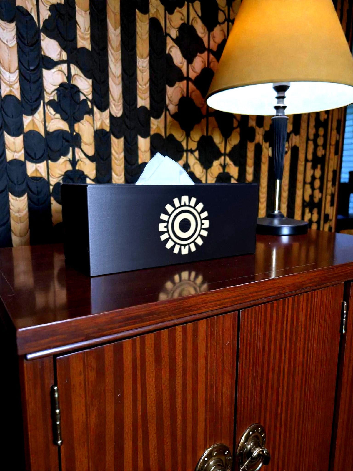 Aztec Sun ART DECO  Tissue Box Cover, Inspired by Ancient Americas Aztec design, modern boho rectangular kleenex holder,  accen
