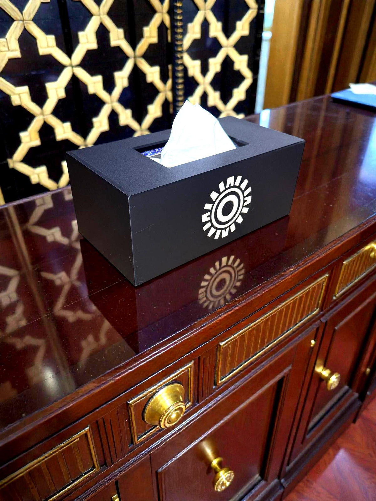 Aztec Sun ART DECO  Tissue Box Cover, Inspired by Ancient Americas Aztec design, modern boho rectangular kleenex holder,  accen