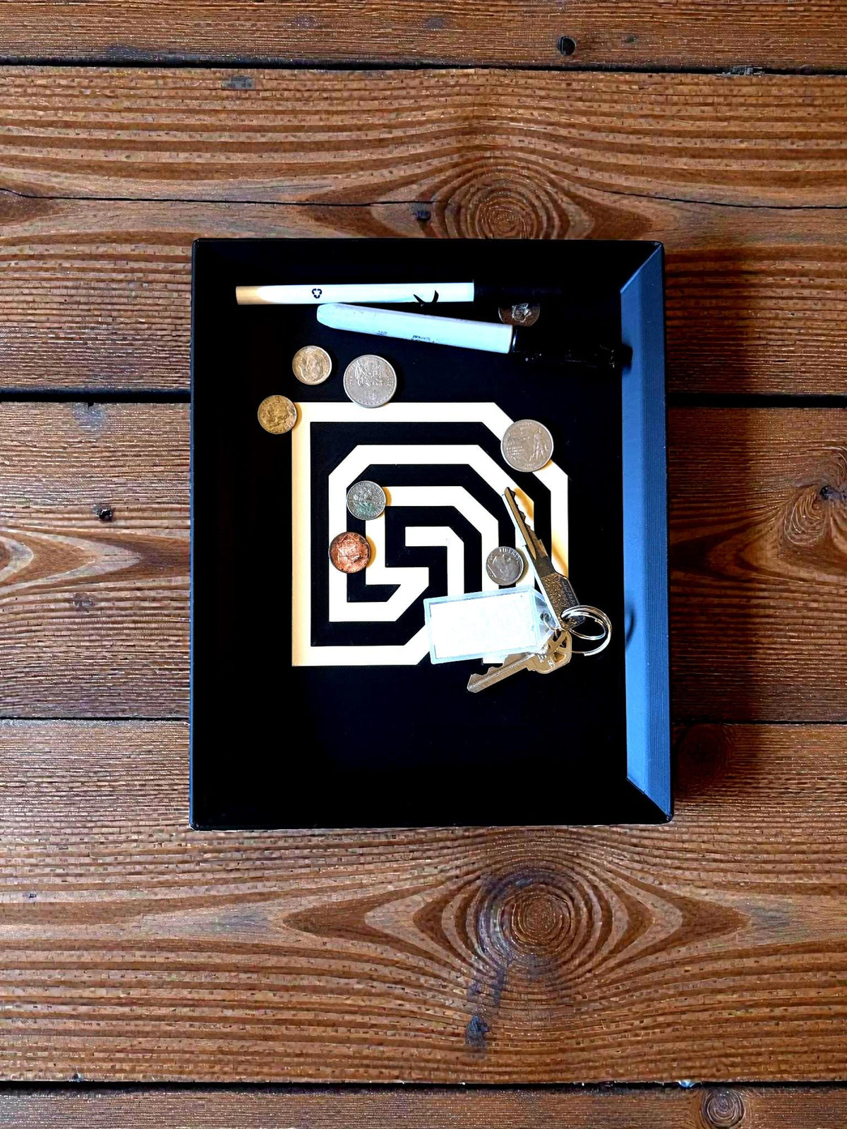 Pueblo Step Modern Geometric Tray, black and white Southwest decor, valet tray for keys jewelry desk nightstand organizer, minimalist gift