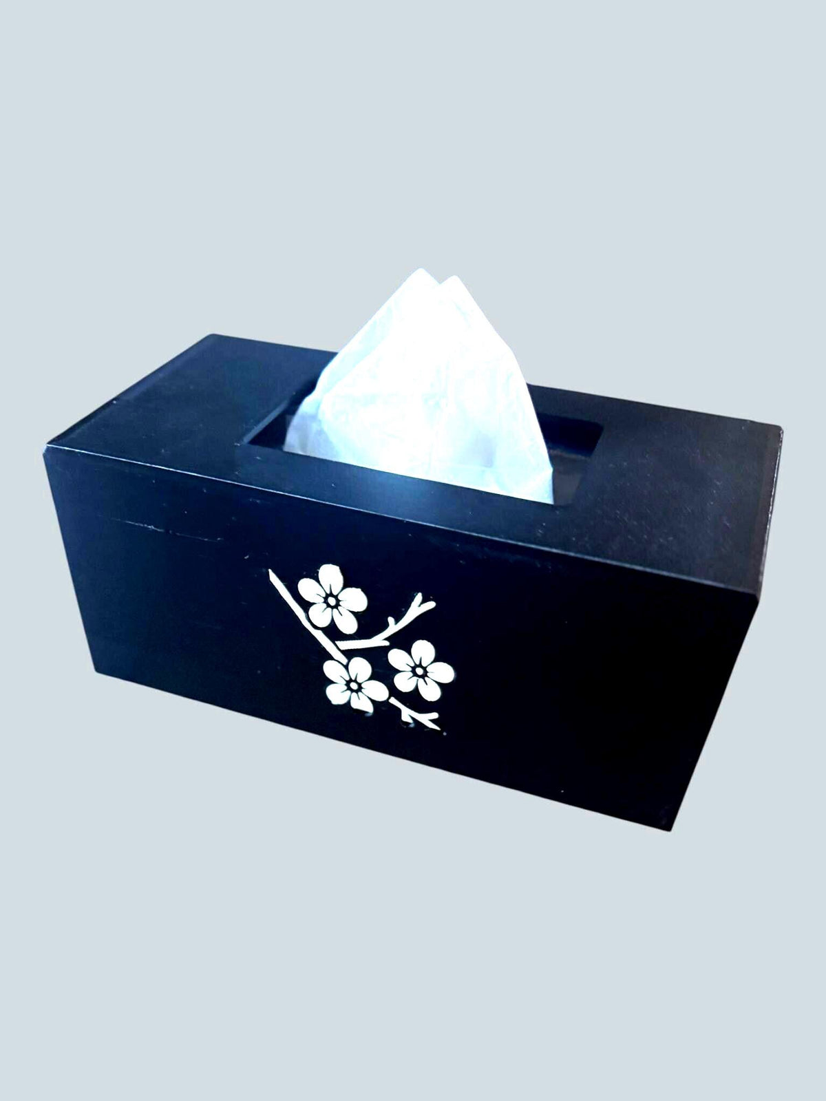 CHERRY BLOSSOM Tissue Box Cover, JAPANESE Zen Home Decor, Sakura Flower Bath Accessory, Black Tan Floral Bedroom Accent, Gift for Her