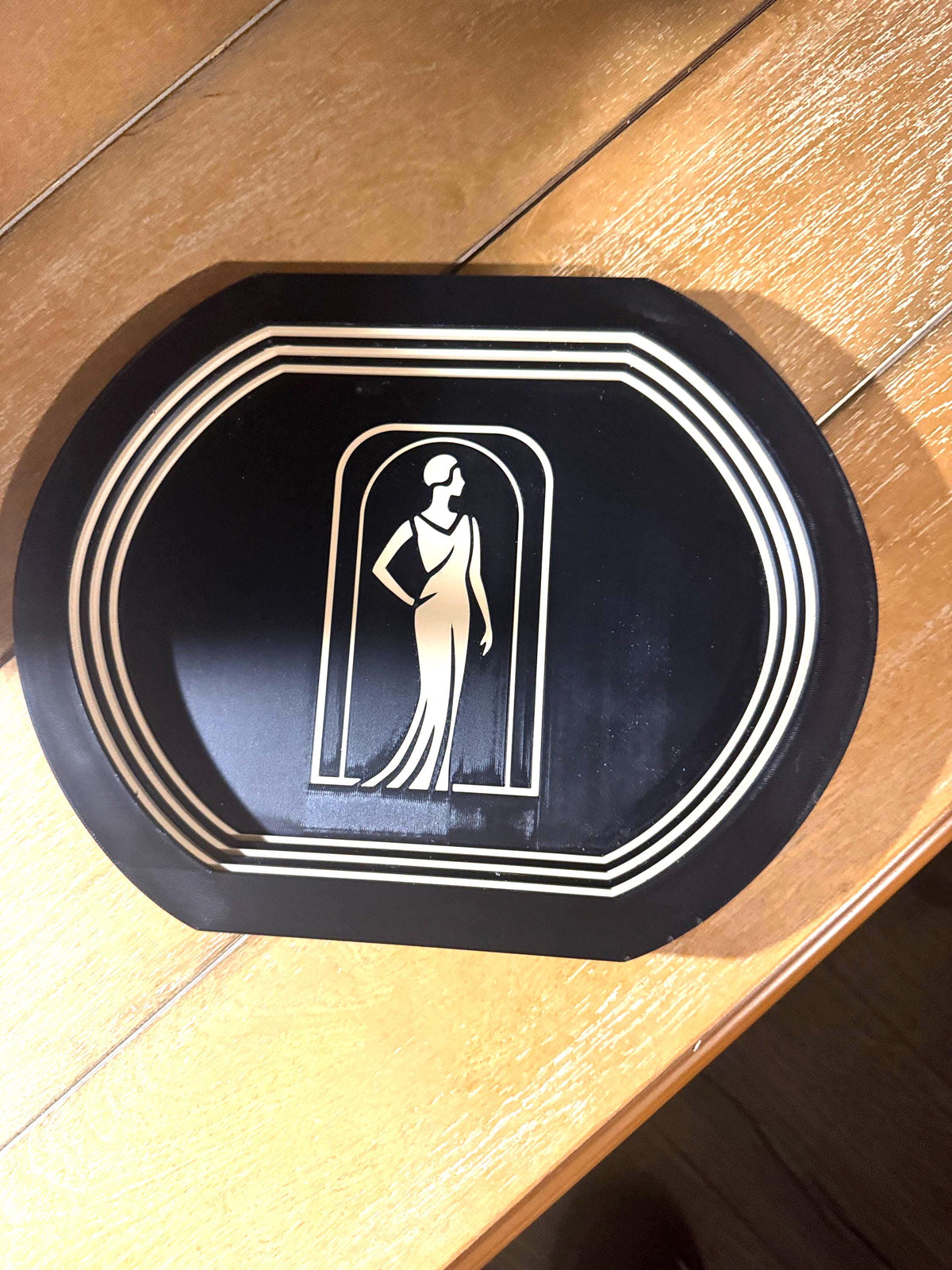 ART DECO LUXE Lady in Black Stadium Stepped Tray, vanity catchall, jewelry valet dish, entryway keys wallet organizer, glam gift for her