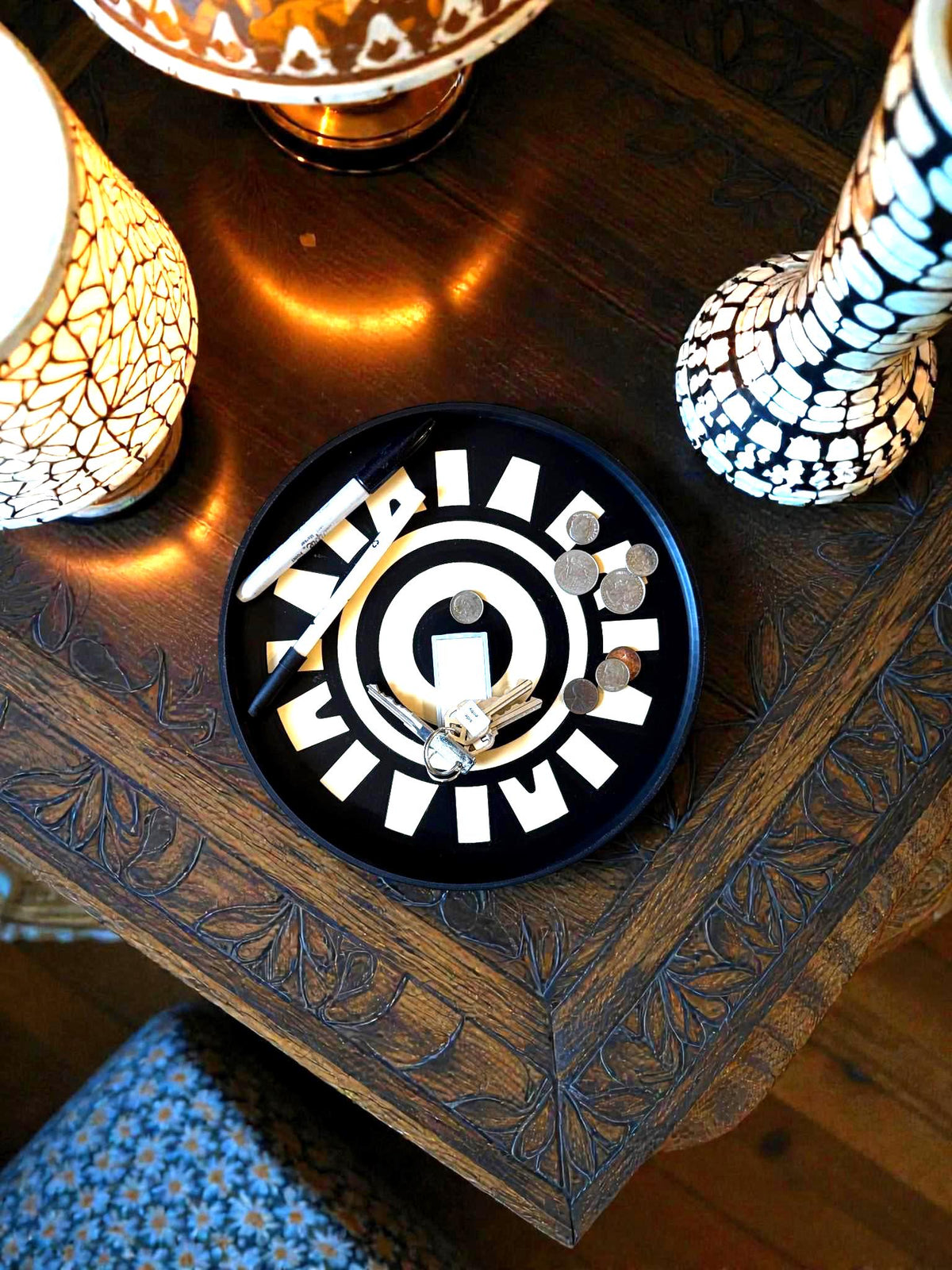 Round SUNBURST TRAY  Inspired by ancient sun symbols and echoed in Art Deco design...A bold sun motif that feels both ancient and modern.