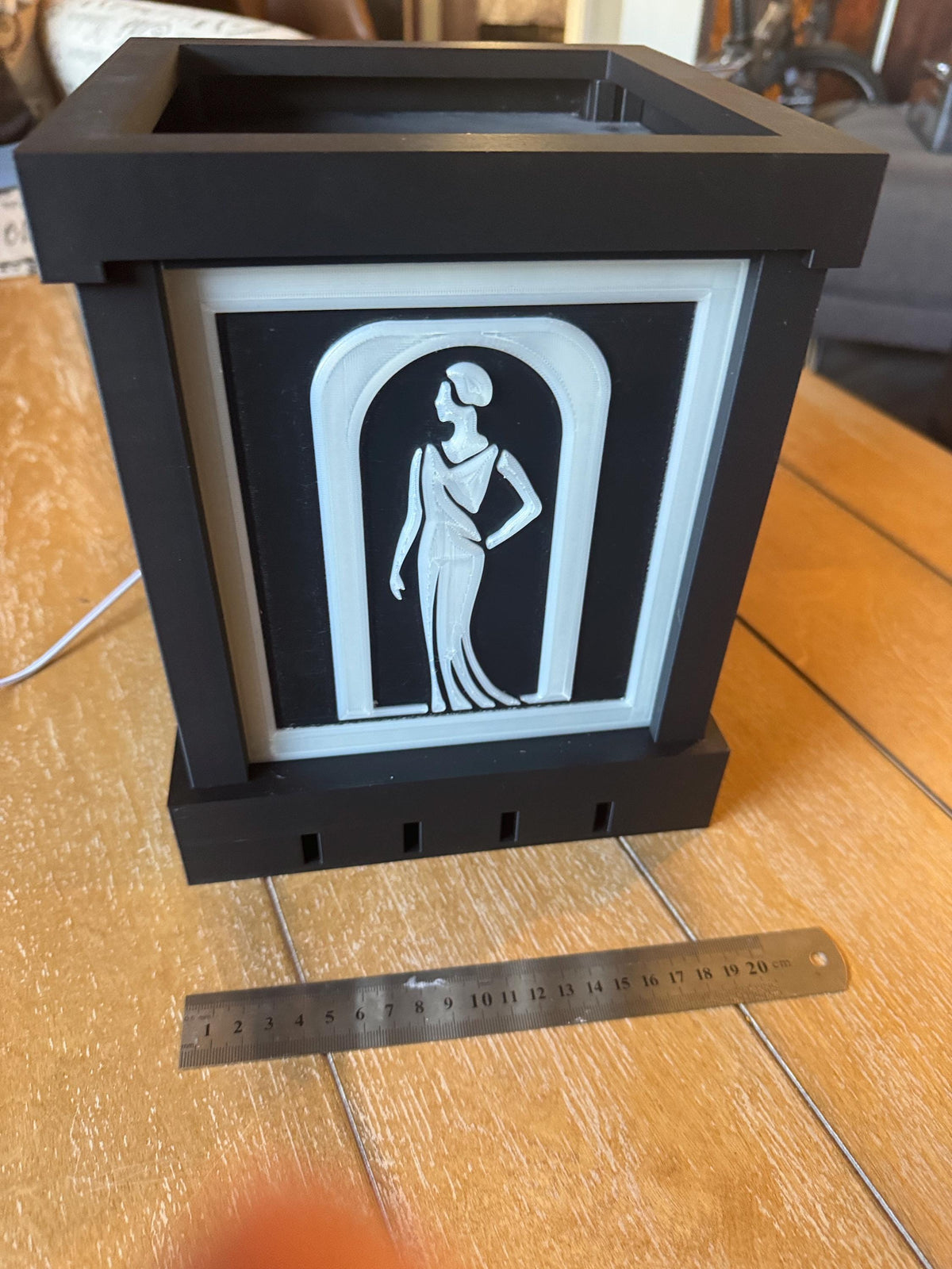 ART DECO Lady in Black Table Lamp, Starburst Panels, Dimmer LED Mood Light, Special Introductory Pricing