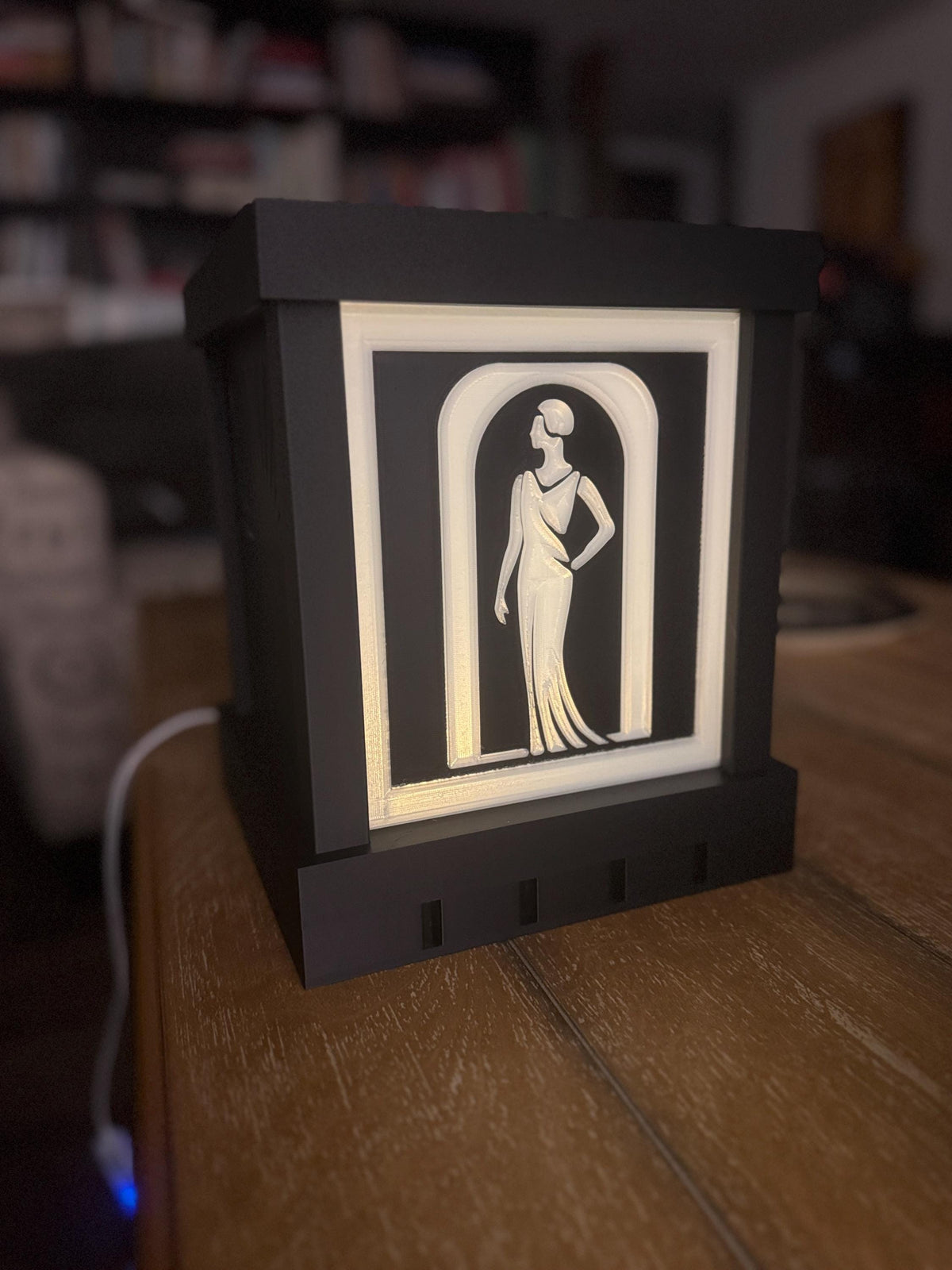 ART DECO Lady in Black Table Lamp, Starburst Panels, Dimmer LED Mood Light, Special Introductory Pricing