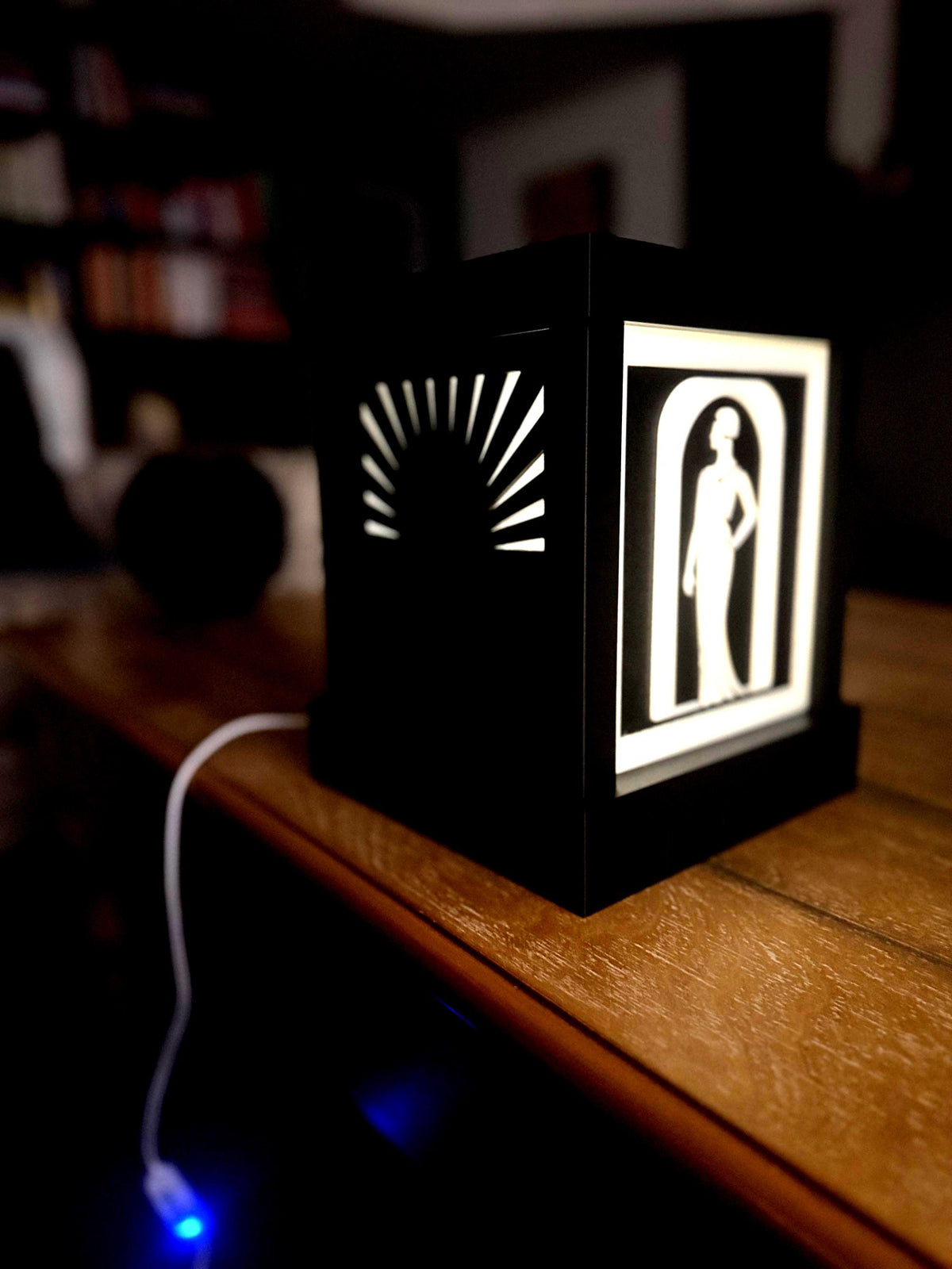 ART DECO Lady in Black Table Lamp, Starburst Panels, Dimmer LED Mood Light, Special Introductory Pricing