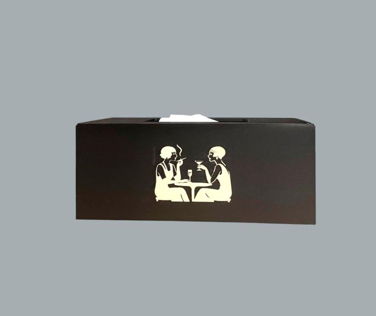 ART DECO FLAPPERS Cocktails Tissue Box Cover, Roaring 20s Speakeasy Decor, Black and Tan Rectangular Kleenex Holder for Bathroom Vanity