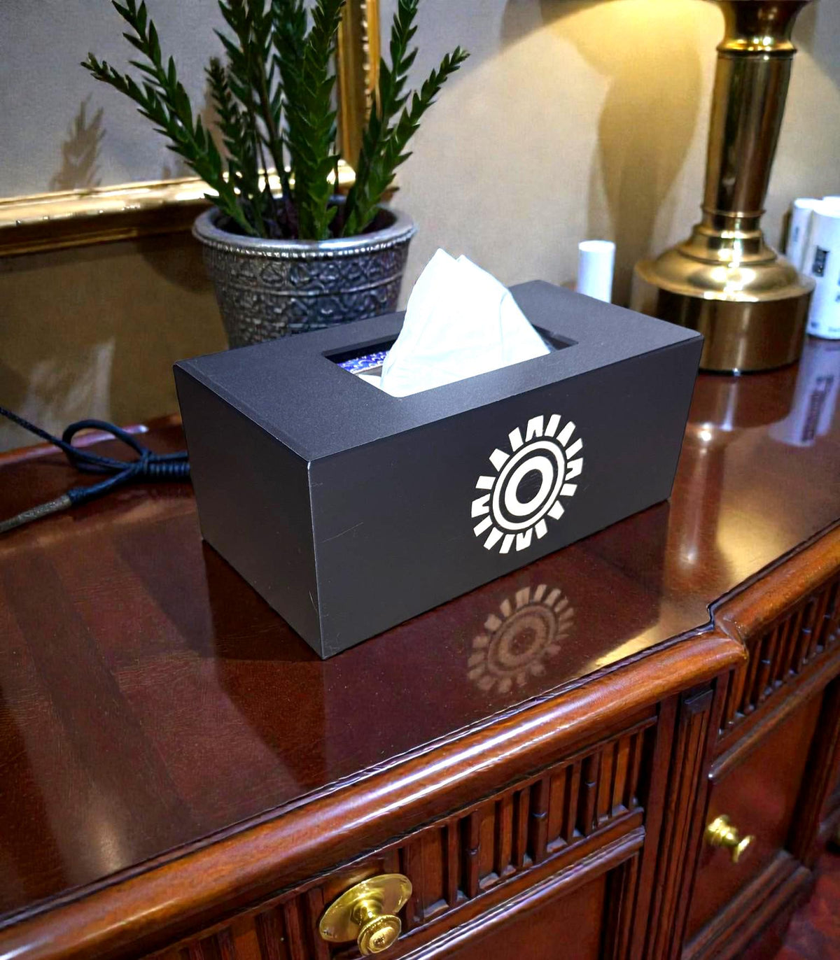 Aztec Sun ART DECO  Tissue Box Cover, Inspired by Ancient Americas Aztec design, modern boho rectangular kleenex holder,  accen