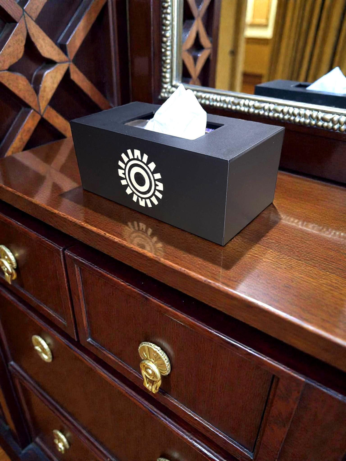 Aztec Sun ART DECO  Tissue Box Cover, Inspired by Ancient Americas Aztec design, modern boho rectangular kleenex holder,  accen
