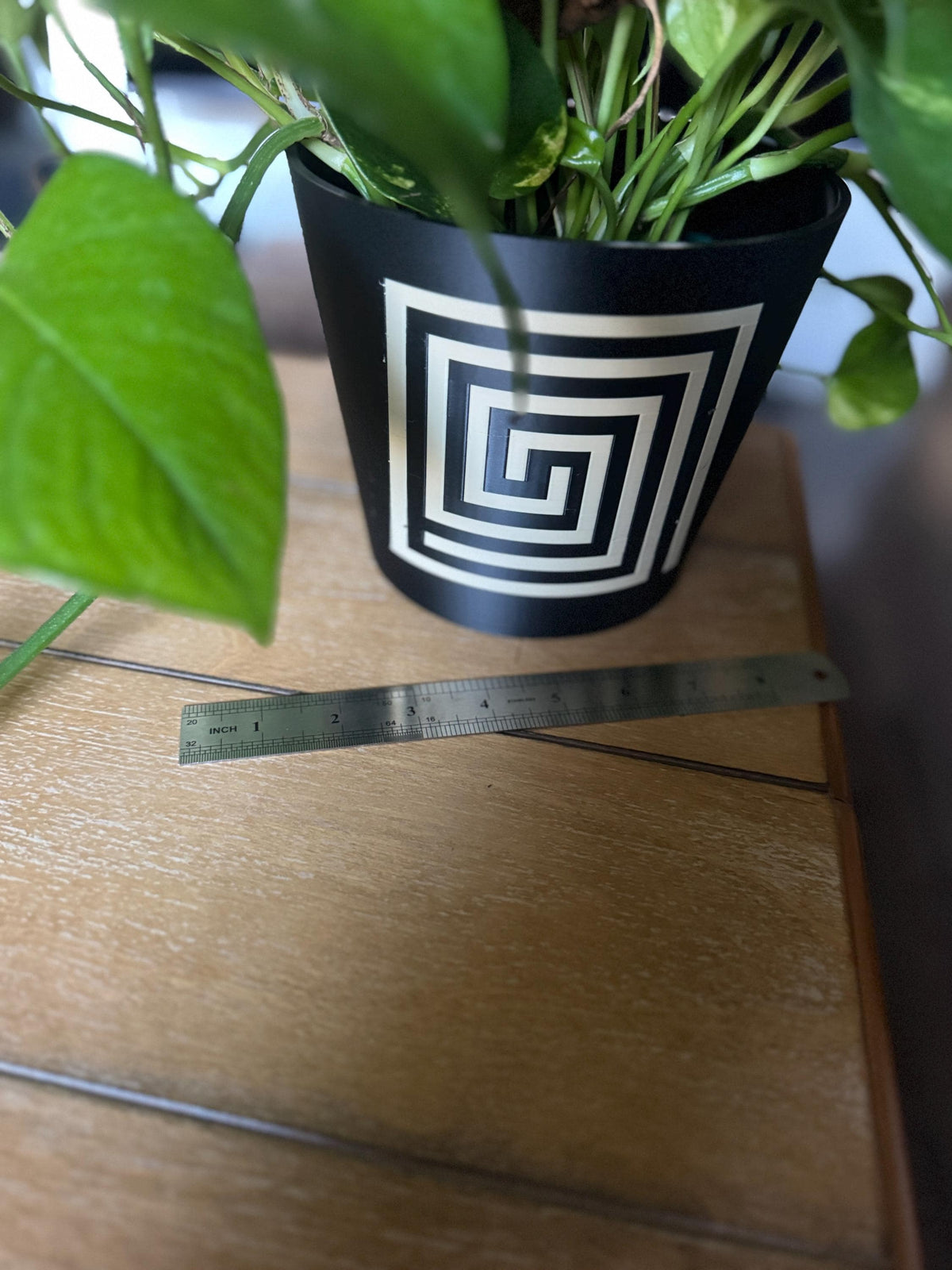 MAYAN Labyrinth ART DECO Cachepot Cover, Geometric Planter Sleeve, Modern Black Beige Pot, Southwestern Home Decor, Housewarming Gift