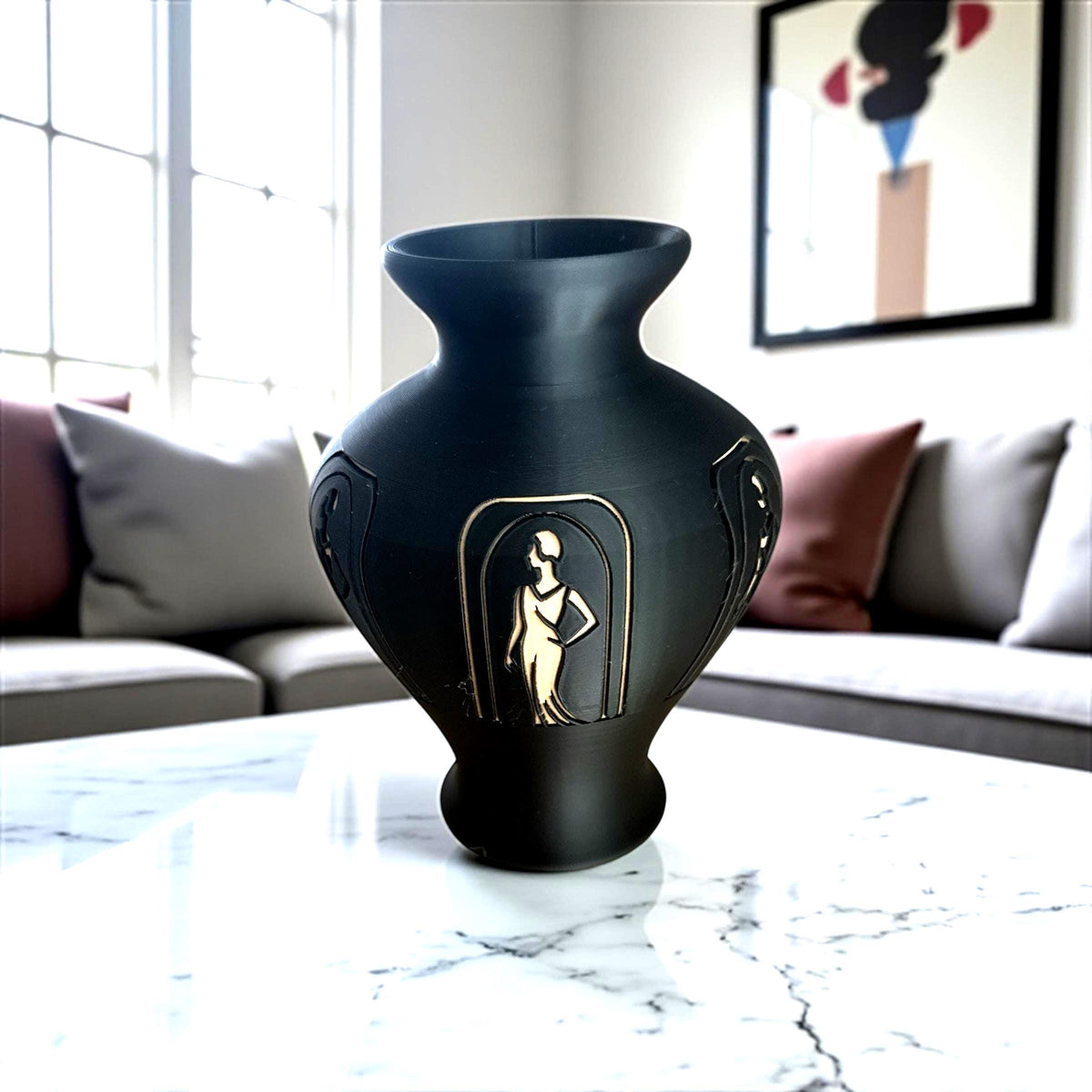 Classic Art Deco Vase Design, Lady in Black, Original, Jazz Age Decor, Durable Vase, Unique Gift for Her or Gift for Mom, Introductory Price