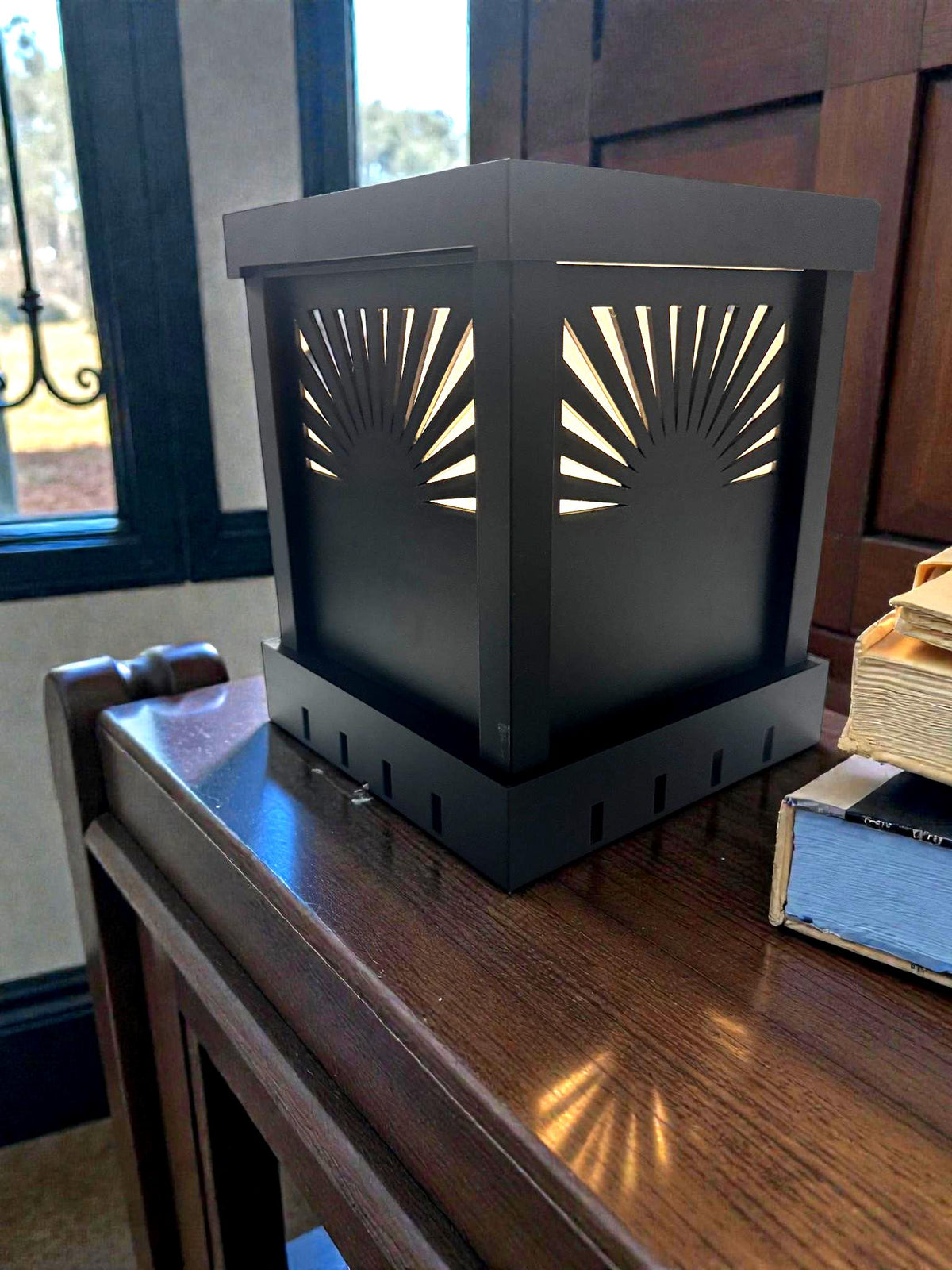 Art Deco PEACOCK SPENDLOR Lamp, black and ivory/gold/tan table light, three tone LED, statement table or bedside decor, glam gift for her