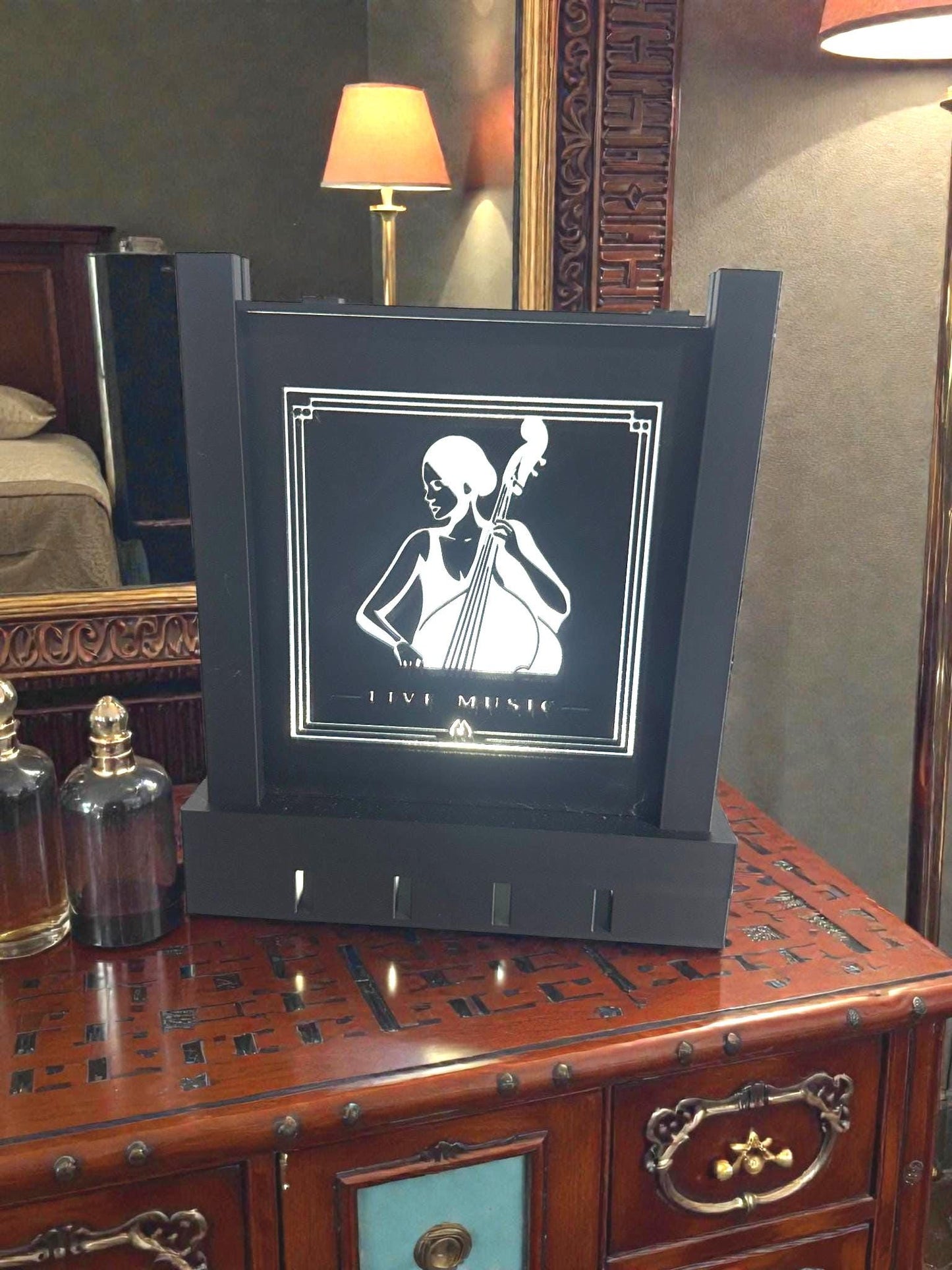 ART DECO CELLO Player Table Lamp, Musician Silhouette Nightstand Light, Elegant String Instrument Decor, Jazz Age Music Gift, Cellist Accent