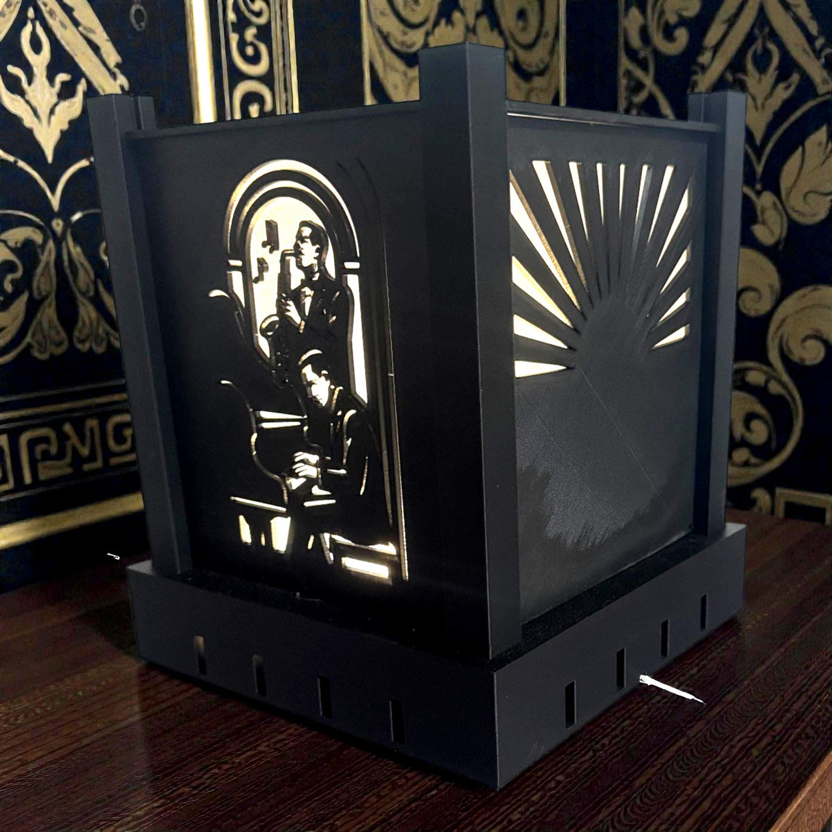 Art Deco Jazz Duo Lamp, Noir Musician Portrait Light, AFTER HOURS Lounge Glow, Warm Neutral Cool LED, Bedside Desk Accent, Gift