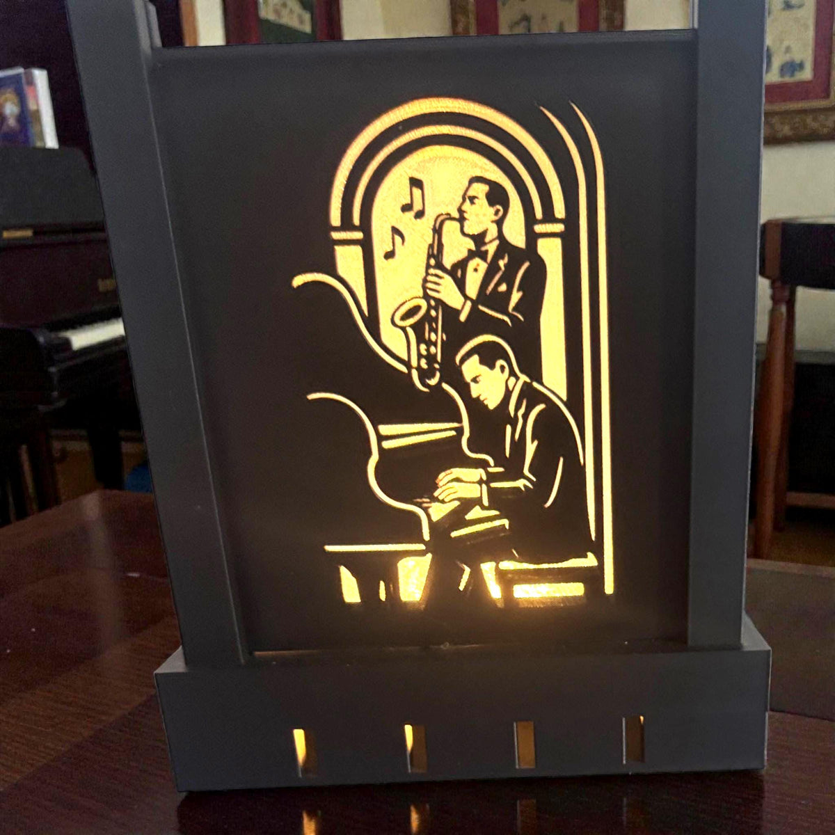 Art Deco Jazz Duo Lamp, Noir Musician Portrait Light, AFTER HOURS Lounge Glow, Warm Neutral Cool LED, Bedside Desk Accent, Gift