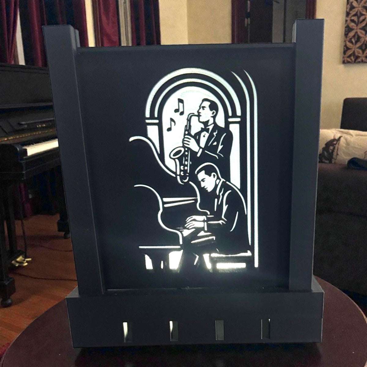 Art Deco Jazz Duo Lamp, Noir Musician Portrait Light, AFTER HOURS Lounge Glow, Warm Neutral Cool LED, Bedside Desk Accent, Gift