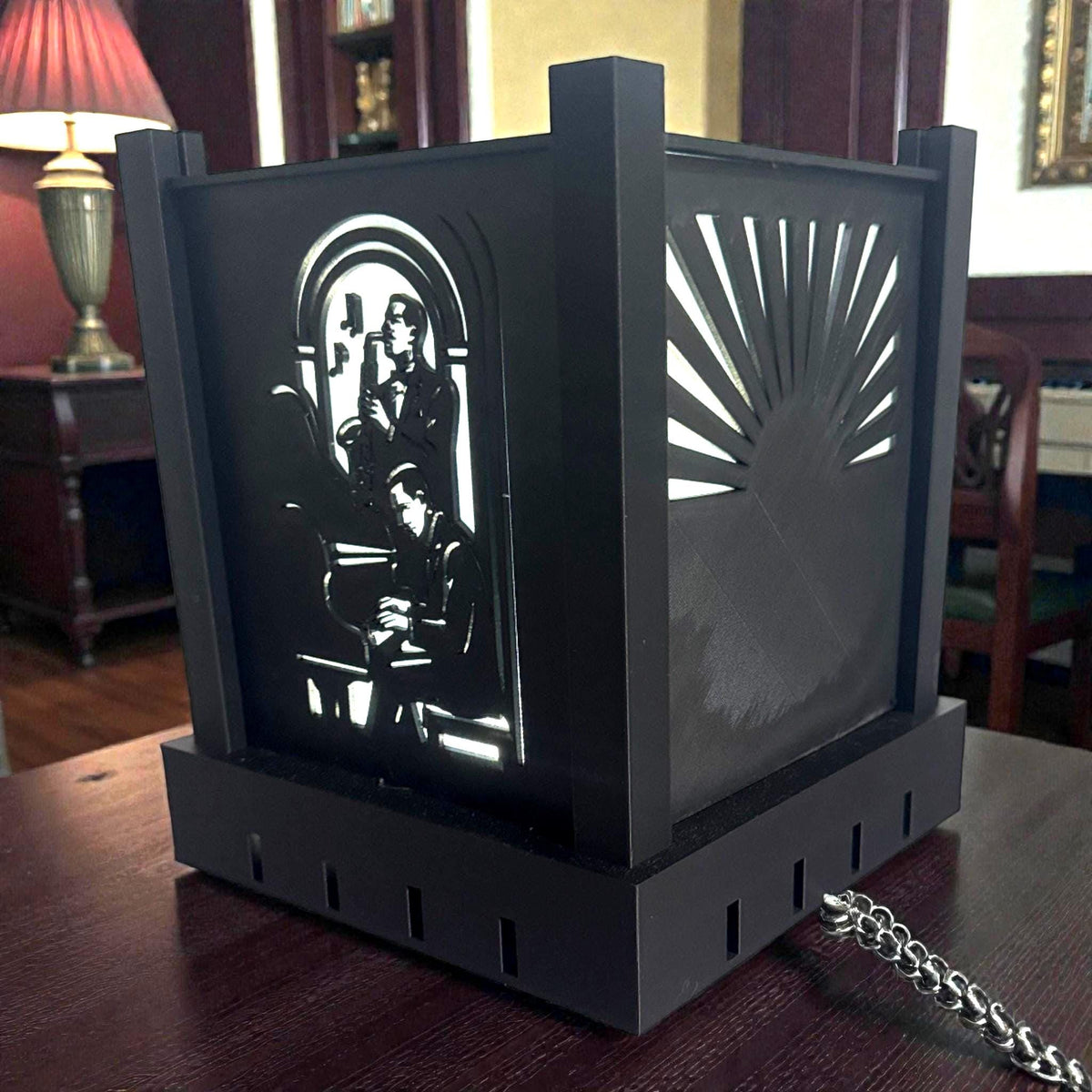 Art Deco Jazz Duo Lamp, Noir Musician Portrait Light, AFTER HOURS Lounge Glow, Warm Neutral Cool LED, Bedside Desk Accent, Gift