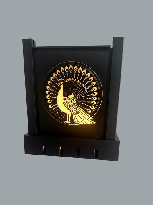 Art Deco PEACOCK SPENDLOR Lamp, black and ivory/gold/tan table light, three tone LED, statement table or bedside decor, glam gift for her